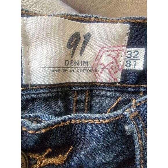 91 Denim Men's Mid Wash Blue Zip Fly Straight Leg Denim Jeans Size 32 - Picture 3 of 3